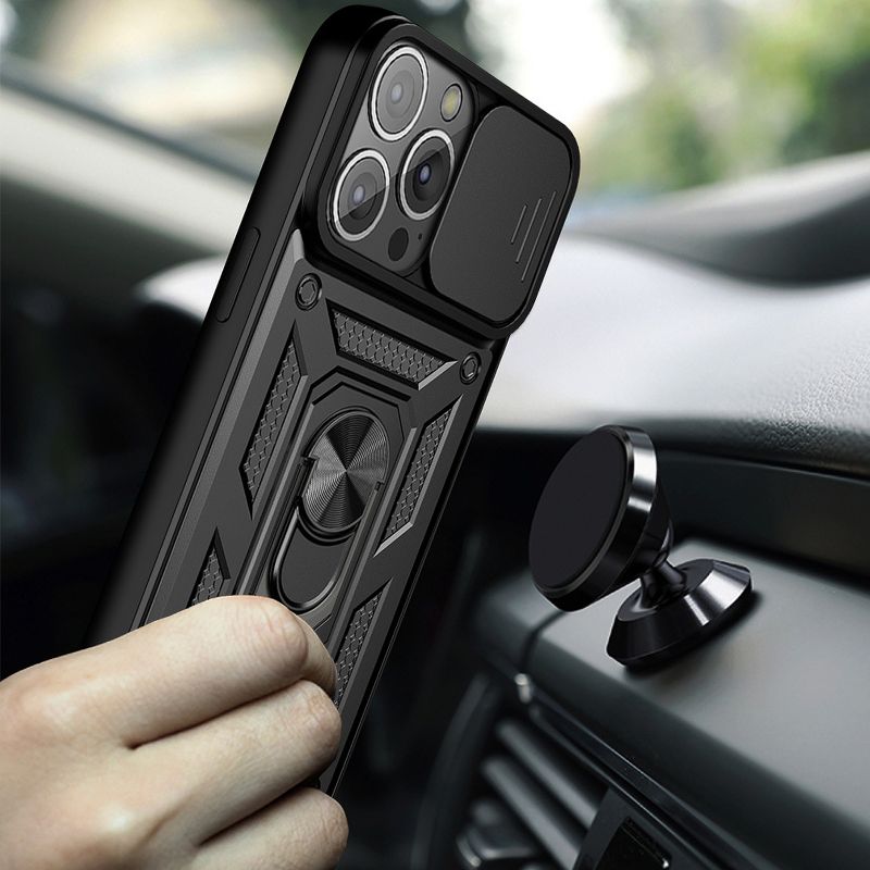 Reiko Kickstand Ring Holder & Slide Camera Cover Magnetic Car Mount for Apple iPhone 13 Pro in Black, 2 of 5