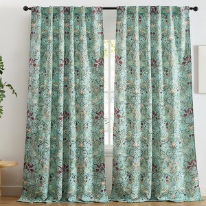 HLC.ME Florence Floral & Birds Back Tab Rod Pocket - Light Blocking Darkening Window Curtains, Set of 2 - 1 of 4