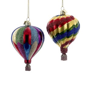 Kurt Adler Noble Gems Glass Ornaments for Christmas Tree, Hot Air Balloons, Assorted (Pack of 2) - 1 of 2