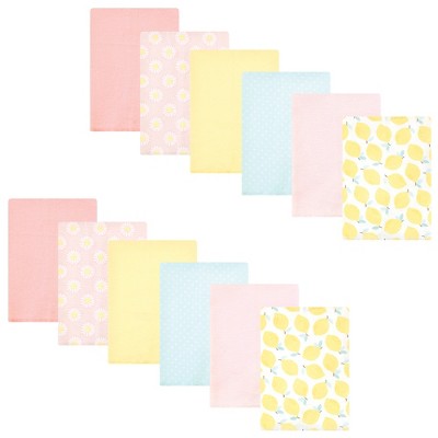 Image of Hudson Baby Infant Girl Cotton Flannel Burp Cloths Bundle, Lemon Daisy, One Size