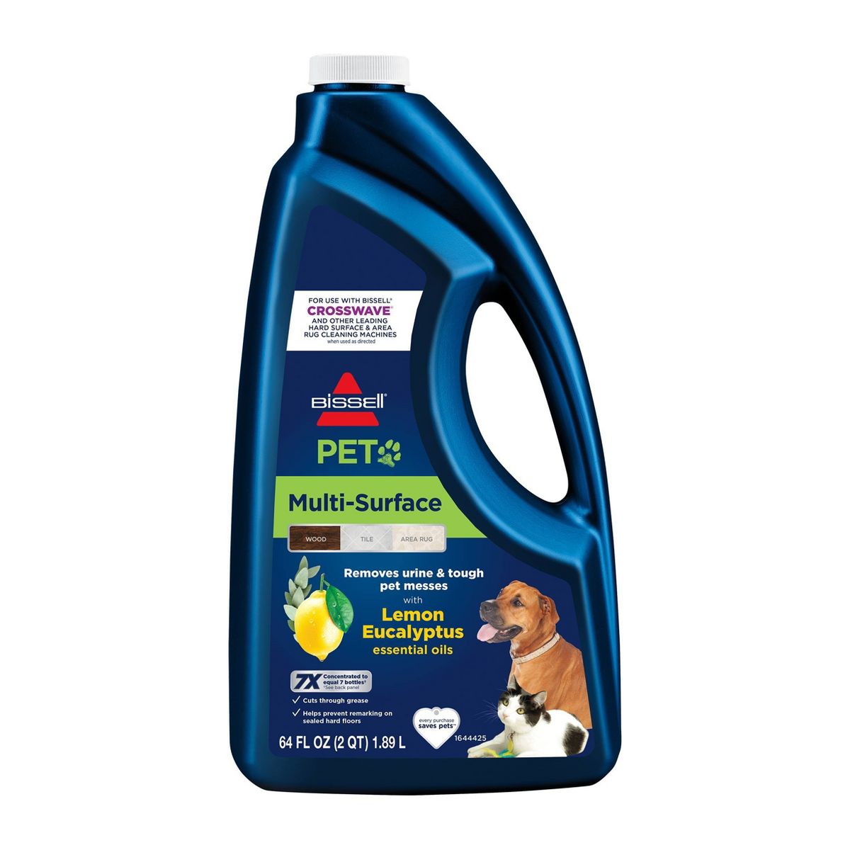 BISSELL 64oz Multi-Surface Pet with citrus - 34441: Carpet Cleaner Solution, Removes Dirt & Stains, Lemon & Eucalyptus Scent