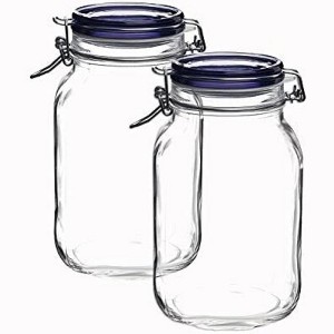 Bormioli Rocco Fido Square Jar's With Blue Lid, 67 Ounce 2 Liter (2 pack) - 1 of 4