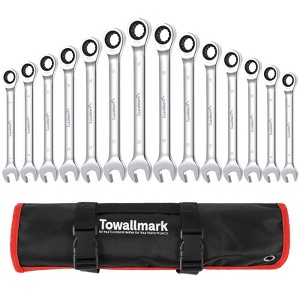 Ratcheting Wrench Set 14pcs, Metric Fixed Head Wrench Set, Metric 6-19mm, Cr-V Steel Ratchet Wrenches Set with Storage Bag for Motorcycle/Mechanical - 1 of 4