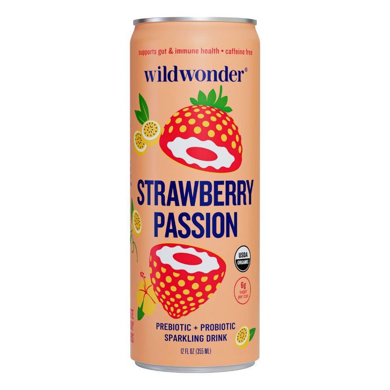 wildwonder Strawberry Passion Organic Prebiotic + Probiotic Sparkling Drink - 12 fl oz, 1 of 9