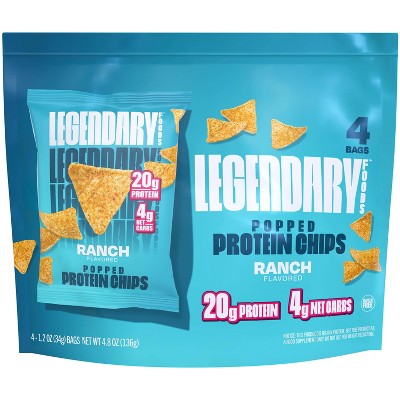 Legendary Foods Gluten Free and Keto Friendly Popped Protein Chips - Ranch - 4.8oz/4ct