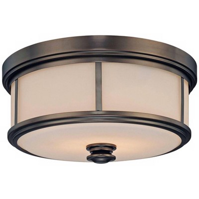 Minka Lavery Vintage Ceiling Light Flush Mount Fixture 13 1/2" Bronze 2-Light Etched Opal Glass for Bedroom Kitchen Hallway House