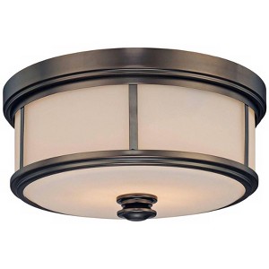 Minka Lavery Vintage Ceiling Light Flush Mount Fixture 13 1/2" Bronze 2-Light Etched Opal Glass for Bedroom Kitchen Hallway House - 1 of 2