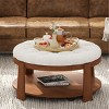 36" Ottoman Coffee Table,2-Tier Round Button Tufted Footrest with Shelf & Wheels,Waterproof Linen for Living Room-Baofuwish - 2 of 4