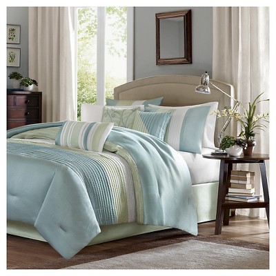 Kerry Pleated Colorblock Comforter Set (Full) Green - 7pc