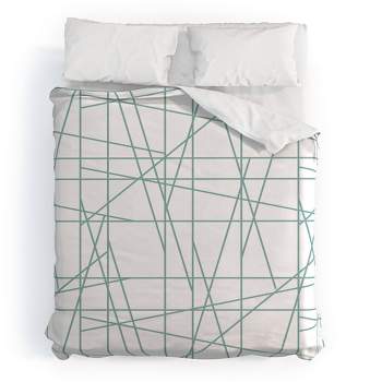 3pc Queen Architecture Dream Polyester Duvet & Sham Set Green - Deny Designs