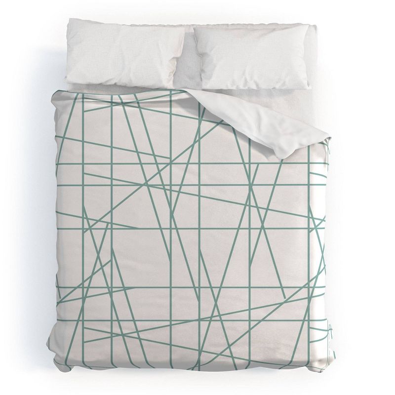 3pc Queen Architecture Dream Polyester Duvet &#38; Sham Set Green - Deny Designs, 1 of 5