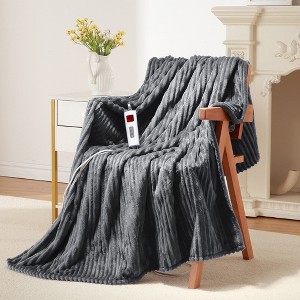 Heated Throw Blanket Electric - Soft Ribbed Flannel Heated Blanket with 6 Heating Levels & 8 Time Settings - 1 of 4