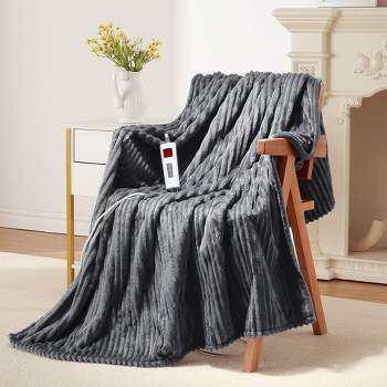Heated Throw Blanket Electric - Soft Ribbed Flannel Heated Blanket with 6 Heating Levels & 8 Time Settings