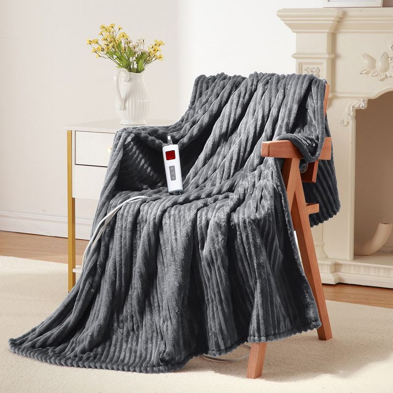 Heated Throw Blanket Electric - Soft Ribbed Flannel Heated Blanket with 6 Heating Levels & 8 Time Settings, 1 of 6
