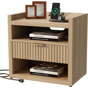 Furnulem Large recessed bedside table with charging station wooden bedside table with drawer modern style bedside table 1 drawer - 1 of 4