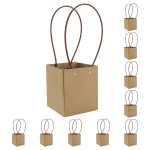 Unique Bargains Square Floral Bouquet Bag with Handle for Birthday Wedding Christmas Yellowish Brown 10 Pcs - 1 of 4