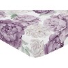 Sweet Jojo Designs Girl Baby Fitted Crib Sheet Peony Floral Garden Purple Ivory - 3 of 4