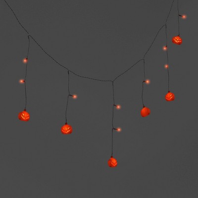 20ct LED Pumpkins with Diecut Face Plastic Blow Mold Halloween Indoor Outdoor Icicle String Lights Orange/Black - Hyde and EEK! Boutique™
