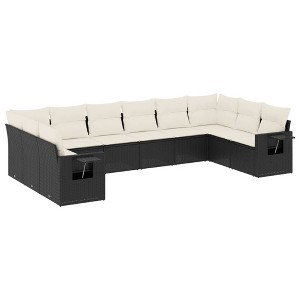 vidaXL 10 Piece Patio Sofa Set with Cushions Gray Poly Rattan - Black and Cream With Table - 1 of 4