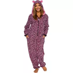 FUNZIEZ! Leopard Slim Fit Women's Novelty Union Suit - Leopard Pink, Medium