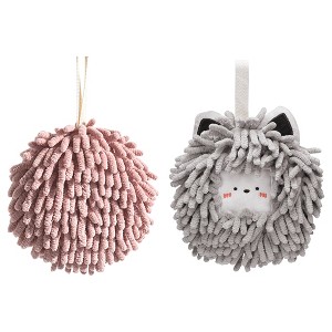 REGALWOVEN 2 Pcs Comfortable Soft Absorbent Chenille Ball Fuzzy Hand Towels - 1 of 4