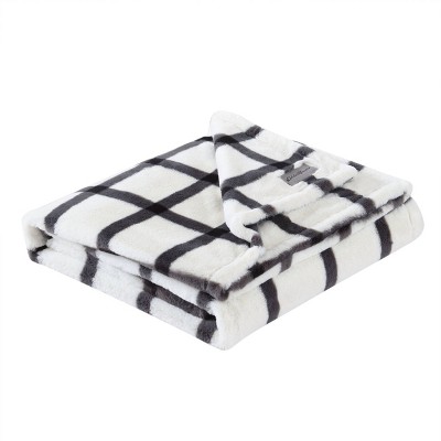Gray and White Faux Fur Reversible Throw Blanket Set
