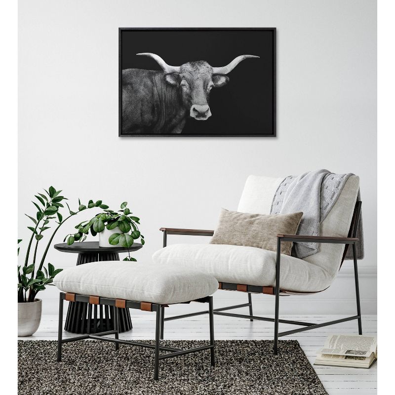 Kate &#38; Laurel All Things Decor 23&#34;x33&#34; Sylvie Tudanca Cow Longhorn Bull Cattle Animal BW Framed Metallic Canvas Wall Art by Xyo, 5 of 7