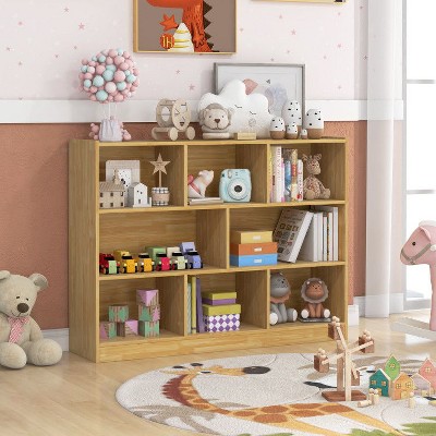 Yukimo 3-Tier 8-Cube Bookcase, Floor Standing Storage Shelves Display Cabinet, 48" x 12.5" x 36.5", for Living Room, Office, Study, Yellow