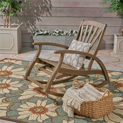 SKRAN Reclining Rocking Chair with Foldable Legs Slat Paneling and Wooden Frame for Garden, Backyard and Pond (Grey)