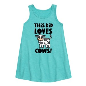 Girls' - Instant Message - This Kid Loves Cows Graphic Sleeveless Aline Dress - 1 of 4
