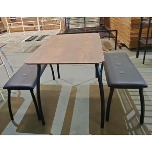3-Piece Dining Set, Space-Saving Table & 2 Upholstered Benches for 4, Metal Frame Kitchen Furniture for Apartments, Studios, Small Spaces - 1 of 1