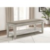 Simple Relax Upholstered Bench with Slatted Bottom Shelf in Antique White - 2 of 4