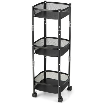 Tangkula 3-Tier Rotating 1-Second folding Storage Rack Metal Rolling Utility Cart Square