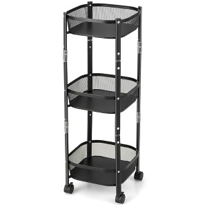 Tangkula 3-Tier Rotating 1-Second folding Storage Rack Metal Rolling Utility Cart Square - 1 of 4