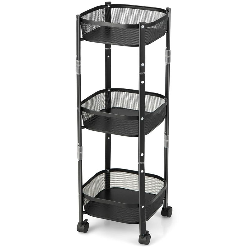 Tangkula 3-Tier Rotating 1-Second folding Storage Rack Metal Rolling Utility Cart Square, 1 of 11