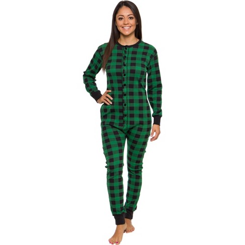 bak Worden Muf Silver Lilly - Slim Fit Women's Buffalo Plaid One Piece Pajama Union Suit  With Functional Panel : Target