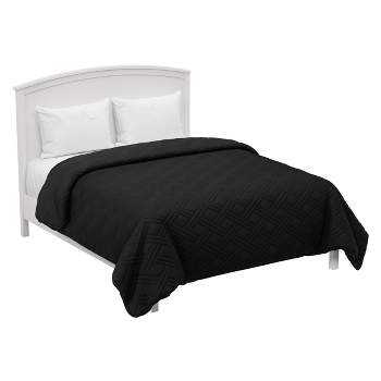 Hastings Home Basketweave Quilted Coverlet for All Seasons, Full/Queen Size - Black