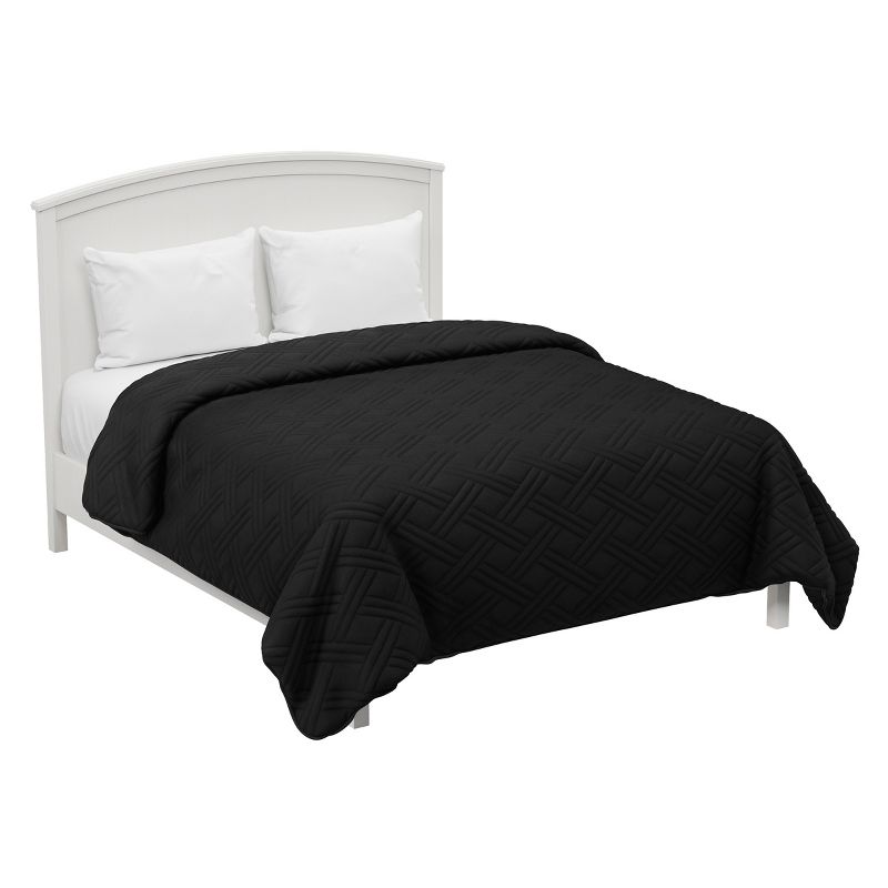 Hastings Home Basketweave Quilted Coverlet for All Seasons, Full/Queen Size - Black, 1 of 5