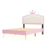 Full/Twin Size Upholstered Princess Bed With Crown Headboard, Light Strips and Golden Metal Legs, White+Pink 4W - ModernLuxe - 4 of 4