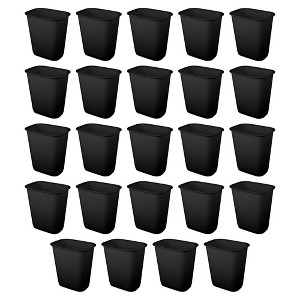 Sterilite 9 Gallon Rectangular Wastebasket Easy to Clean Open Top Durable Home Kitchen Trash Bin, Fits 13 Gallon Liner, 24 Pack, Black - 1 of 4