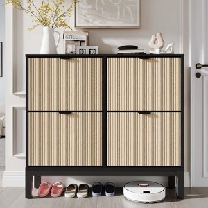 Garvee Shoe Cabinet with 4 Flip Drawers, Wooden Shoe Storage Cabinet, Freestanding Shoe Organizer with Adjustable Shelves for Entryway, Hallway - 1 of 4