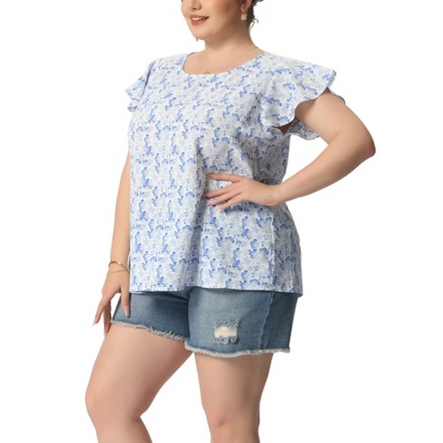 Agnes Orinda Women's Plus Size Blouse Short Sleeve V Neck Chambray Peplum  Top : Target