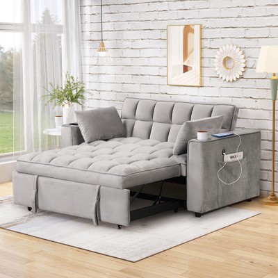 58" 4-in-1 Multi-Functional Sofa Bed with Cup Holder & USB Port - Convertible Sleeper for Small Spaces