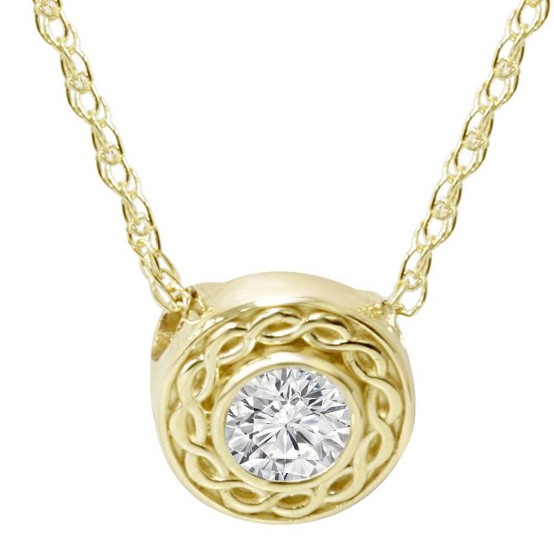Pompeii3 1/10CT Solitaire Round Diamond Braided Pendant 14K Yellow Gold 6MM Wide, 1 of 4