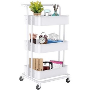 TOBILI 3-Tier Metal Rolling Cart Utility & Storage Cart with Lockable Wheels Kitchen Bathroom Office(White) - 1 of 4