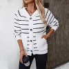 Women's Striped Hooded Cardigan Casual Long Sleeve Button Open Front Knit Sweater White M - 2 of 4