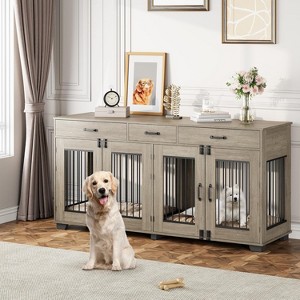 71'' Double Dog Crate Furniture with 3 Storage Drawers & Removable Divider - Stylish Indoor Kennel for Medium to Large Dogs - 1 of 4