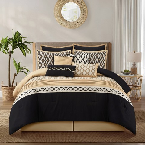 Nanshing 10pc Queen Caval Comforter Bedding Set Gold