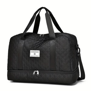 Luupatchy Three-Dimensional Diamond Patterned Travel Bag, Dry Wet Separation , For Travel, Fitness Yoga, Weekend Tote Overnight Bag,Black - 1 of 4