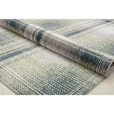 Gray Plaid Synthetic Easy Care Area Rug, 2'6" x 8'